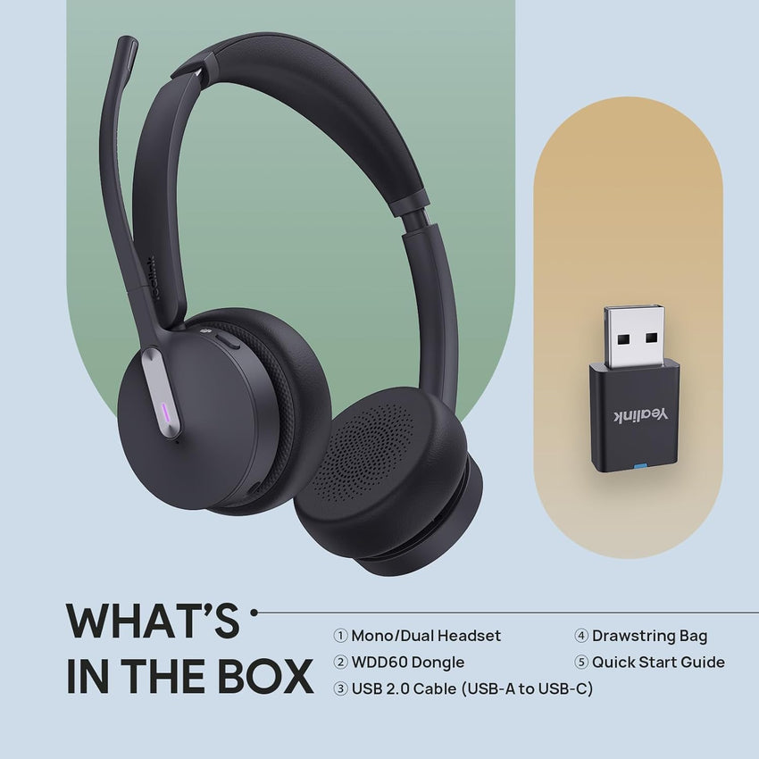 Yealink WH64 Hybrid DUAL UC DECT & Bluetooth Wireless Headset with Mic for Work, Bluetooth Headphones with DECT Dongle, 3X Mic, 492ft Range,32H Talk Time, Office Portable Stereo On Ear Headsets for PC Laptop