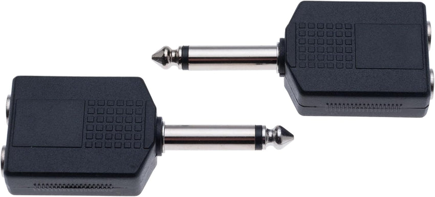 Keple 6.35mm Mono Jack Plug to 2 x Twin 6.35mm Mono Jack Socket Splitter Adapter Dual Mono 1/4 Y Adaptor, Pack of 2