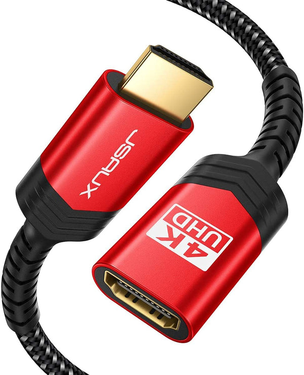 JSAUX HDMI Extension Cable, 1M 4K@60Hz HDR High Speed HDMI 2.0 Extender HDMI Male to Female Lead Support 3D, 18Gbps, ARC, Ethernet Compatible for TV Stick, Roku Fire Stick, Blu-Ray, PS3/PS4 - Red