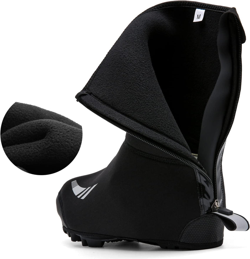 Cycling Shoe Covers Winter Thermal Warm Waterproof Overshoes for Mens Womens Road Bike MTB Booties Black M