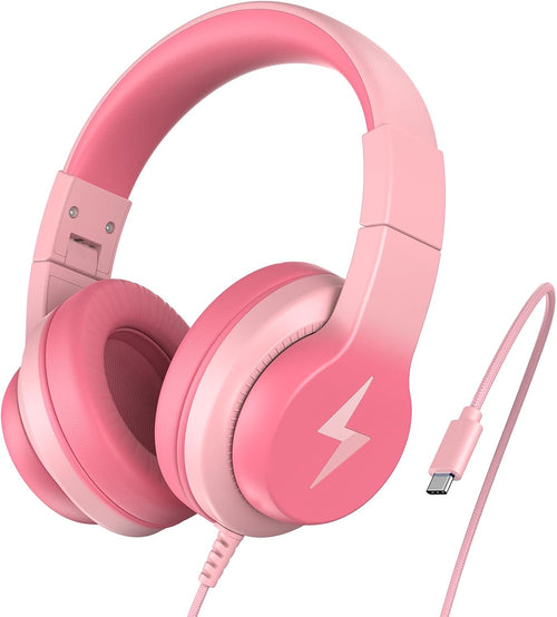 Candy Bila Kids Headphones, Wired Headphones for Kids Over Ear with Microphone, 85/94dB Volume Limiter Headphone for Girls Boys, Foldable Headphone for Learning & Entertainment,Gradient Purple