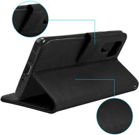 TECHGEAR Compatible with Huawei P30 Pro Leather Wallet Case, Flip Protective Case Cover with Card Slots, Kickstand and Wrist Strap - Black PU Leather fit Huawei P30 Pro