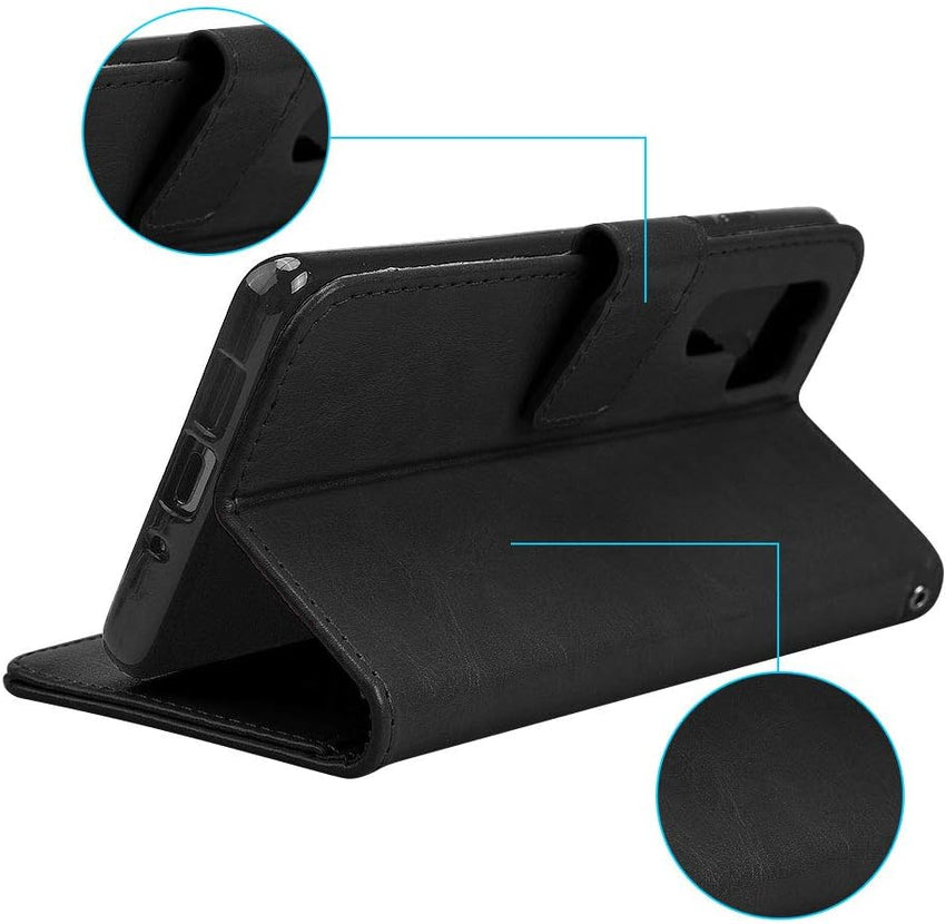 TECHGEAR Compatible with Huawei P30 Pro Leather Wallet Case, Flip Protective Case Cover with Card Slots, Kickstand and Wrist Strap - Black PU Leather fit Huawei P30 Pro