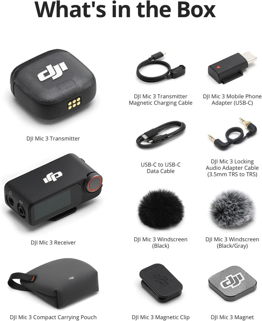 DJI Mic 3 (1 TX + 1 RX), Wireless Lavalier Mic for iPhone/Camera/Android, Ultralight, Extended Operating Time & Fast Charging, 400m Transmission, Noise Cancelling, Vlog, Streaming