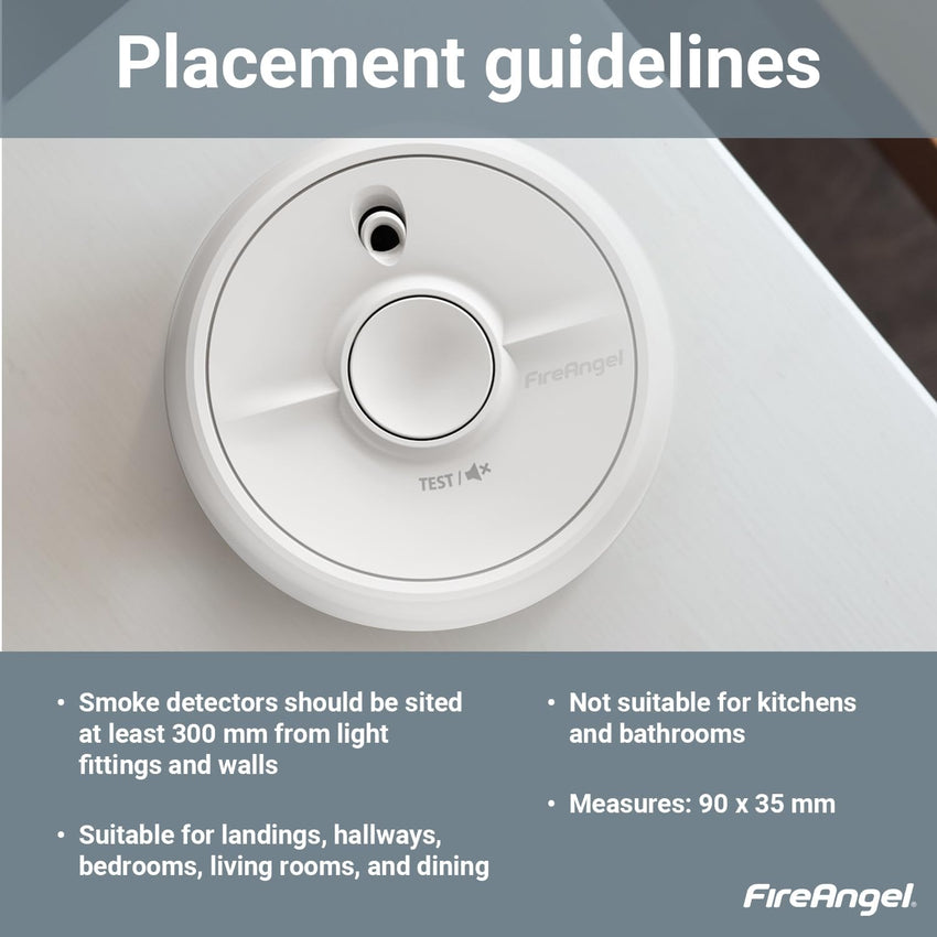 FireAngel Optical Smoke Alarm Replaceable Battery Test/Silence â White 90x35mm