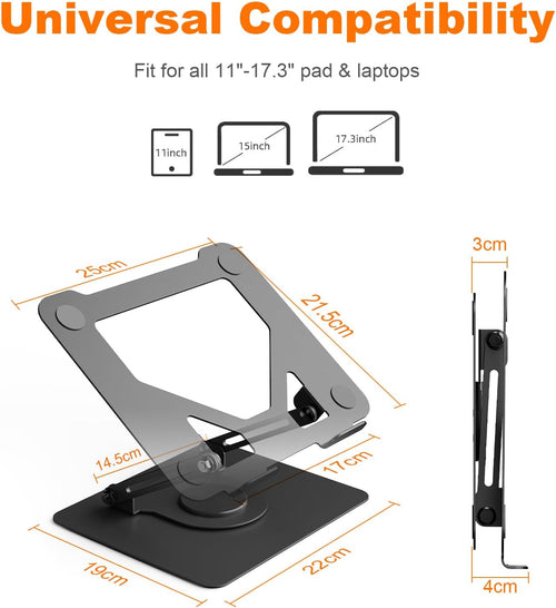 GRIFEMA Laptop Stand for Desk, Foldable Laptop Riser with 360^0 Swivel Base, Adjustable Height & Angle, Ventilated Computer Stand Compatible with MacBook Air/Pro, Dell, and 11-17" Laptops - Black