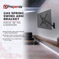 ProperAV Gas Spring Swing Arm Monitor & TV Wall Bracket 23'' 24" 28" 32" 37" 40" 42" 43" 46" 49" 55" VESA Max 400x400 Black