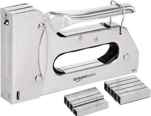 Amazon Basics Heavy Duty Stapler Gun with 500 Staples, for Upholstery, Home Repairs, Carpentry and other Professional Projects, Silver