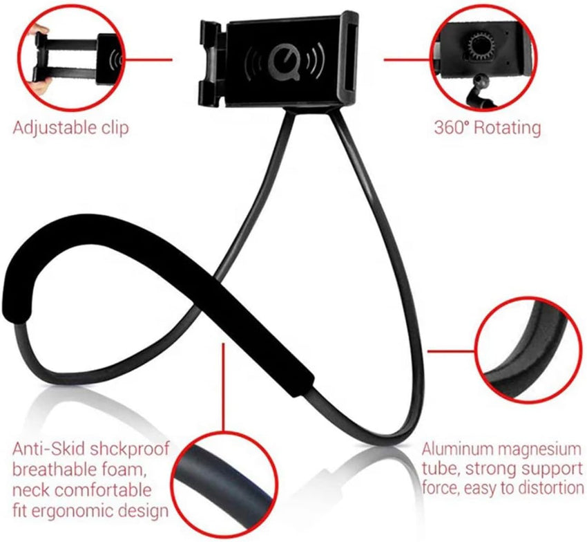 Orco Universal Smart Mobile Phone Stand Hang on Neck Cell Phone Mount Holder Flexible Lazy Bracket DIY Free Rotating for iPhone Samsung (Black)