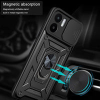 UPLAI Armor Case for Xiaomi Redmi A1/Xiaomi Redmi A2, Ultra Thin Shockproof Silicone Cover with Slide Camera Cover and Magnetic Ring Kickstand, PC + TPU Durable Cover.Black