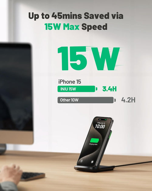 INIU Wireless Charger 2-Pack, 15W Fast Wireless Charger Stand with Sleep-friendly Adaptive Light Compatible with iPhone 17 16 15 14 13 12 Pro Max Samsung Galaxy S23 S22 S21 Google etc