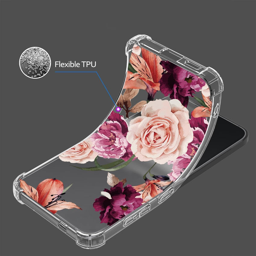Jhxtech Phone Case for Honor X8 5G/Honor X6 (4G/5G)/Honor X6S/Honor 70 Lite girls women, Slim Shockproof Clear Floral Pattern Soft Flexible TPU Protective Cover for Honor X8 5G Purple flower
