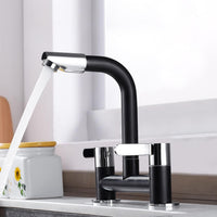Kitchen Mixer Tap Dual Lever 360Â° Aerator Swivel Monobloc 2-Hole G1/2 Hose â Black 180mm