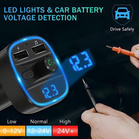 Bluetooth FM Transmitter for Car – Wireless Radio Receiver Adapter with Hands-Free Calling, Fast Charging (PD 20W, QC3.0, 2.4A USB), MP3 Player, TF Card/USB Disk Support, LED Ambient Light