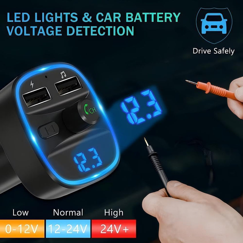 Bluetooth FM Transmitter for Car – Wireless Radio Receiver Adapter with Hands-Free Calling, Fast Charging (PD 20W, QC3.0, 2.4A USB), MP3 Player, TF Card/USB Disk Support, LED Ambient Light