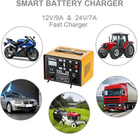 Car Battery Charger, 12V/24V 20A 20Amp Heavy Duty Battery Charger, Ideal for Various Vehicle Cars Vans Tractors Lead-acid Batteries