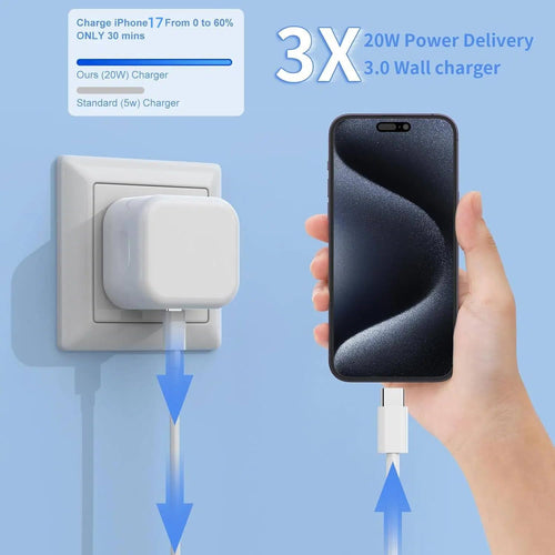 3m IPhone 17/16/16E Charger, (2Pack) 20W USB C Chargers Plug for IPhone 17/16/15 Pro Max,16 Plus,Woven Long Fast Charging Cable Lead for iPad Pro 12.9/11,iPad Air 5/4th,Mini 7th/6th,10th Gen,AirPods 4