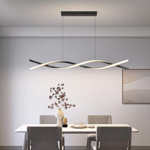 Mikeru 120CM Wave Pendant Light, Black Creative LED Dining Lights 3000/4500/6000K Dimmable 10% to 100% Pool Table Lighting Adjustable Kitchen Island Lamp for Living Room, Bedroom