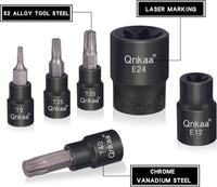 Torx Bit Socket Female E-Torx External Sockets Set 24PCS | 10pcs Star Socket Bits (T8-T40) & 14pcs Female E-Torx Sockets (E4-E24) 1/4" 3/8" 1/2" | CRV | Enhanced Mini Storage Case