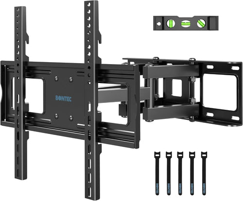 BONTEC TV Wall Bracket for 23-70 Inch LED LCD OLED Screens, Full Motion Double Arm TV Wall Mount Swivels Tilts Extends up to 380mm, Holds 45kg, Max VESA 400x400mm, Includes Spirit Level