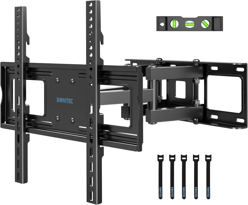 BONTEC TV Wall Bracket for 23-70 Inch LED LCD OLED Screens, Full Motion Double Arm TV Wall Mount Swivels Tilts Extends up to 380mm, Holds 45kg, Max VESA 400x400mm, Includes Spirit Level