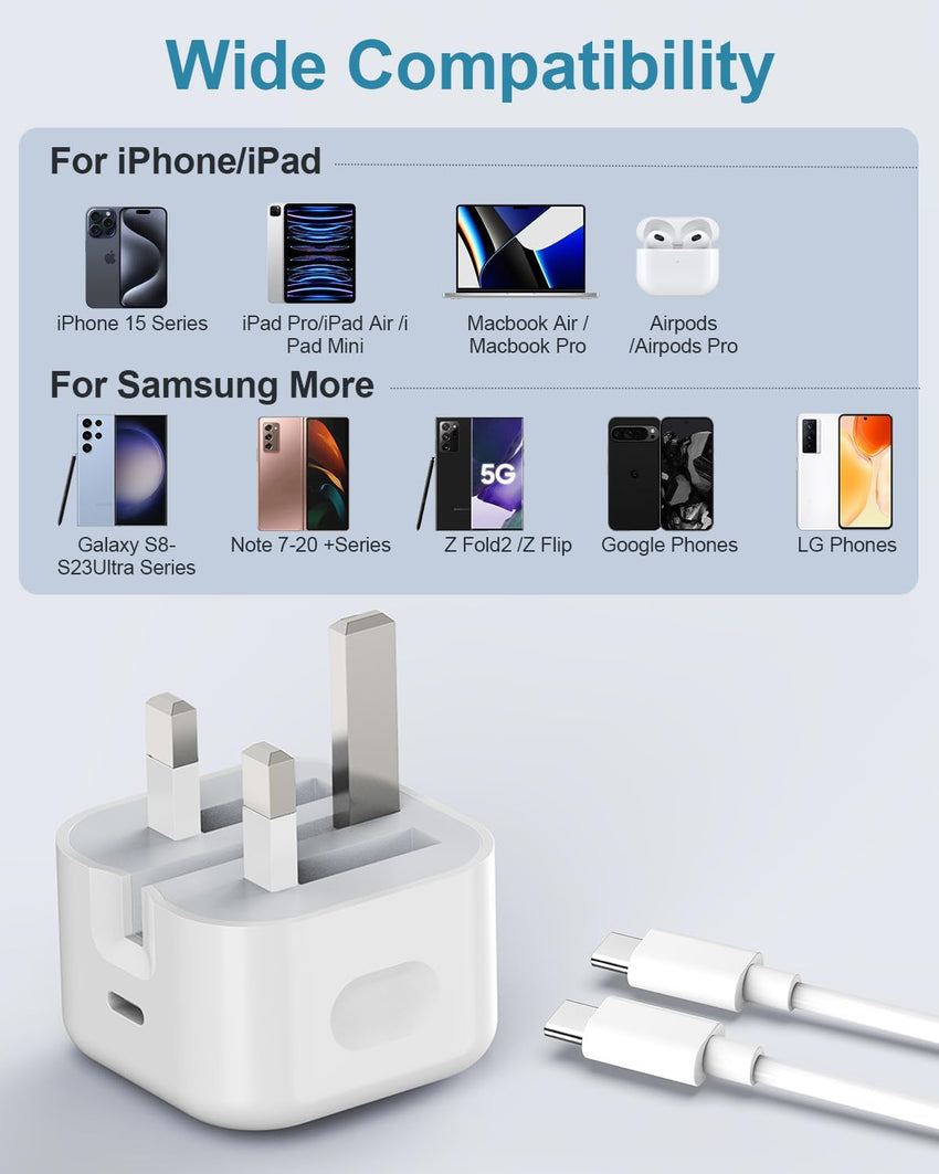 USB C Charger for 15/15 Pro Max/Plus, 20W Fast Charging USB C Charger Block Wall Plug Power Adapter with Long USB C Cable for Phone 15 Pro Max Plus Pad Pro 12.9/11 inch Google Pixel 8/7/6
