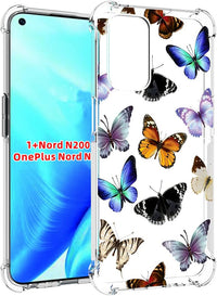 Yerebel Case for Oneplus Nord N200 5G, Clear Flexible Bumper TPU Soft Rubber Silicone Case, Butterfly Design, Drop & Scratch Protection