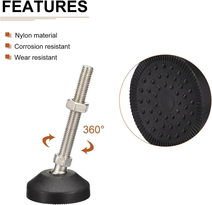 Leveling Feet Adjustable Swivel Levelers 4-Pack â Nylon Black