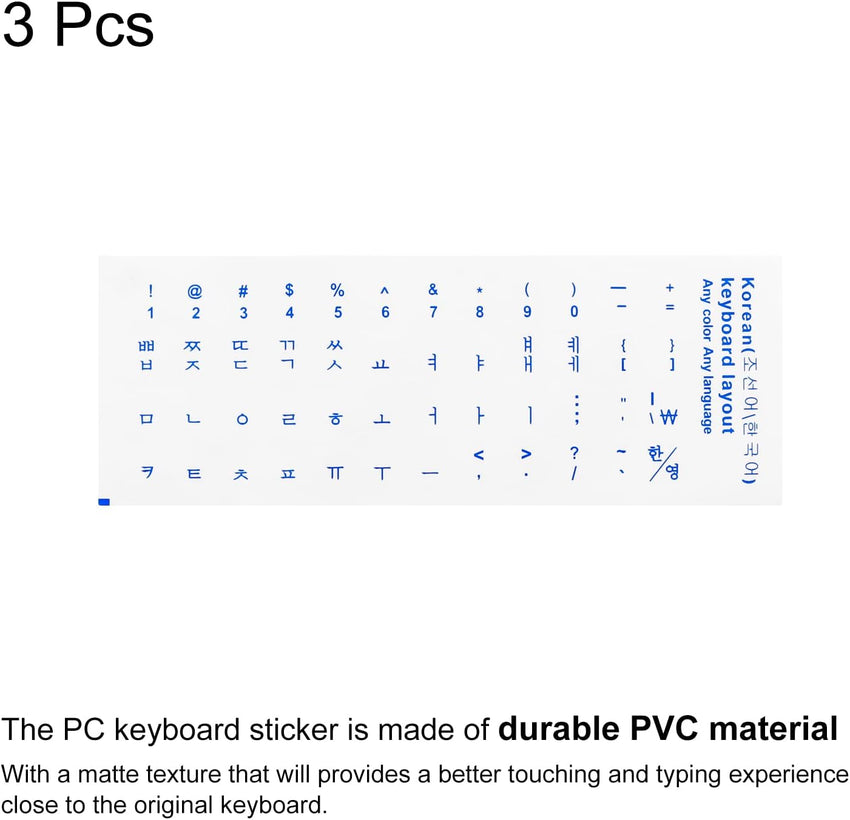 PATIKIL 3Pcs Korean Keyboard Stickers PC Keyboard Stickers Transparent Background with Blue Lettering for Computer Laptop Notebook Desktop