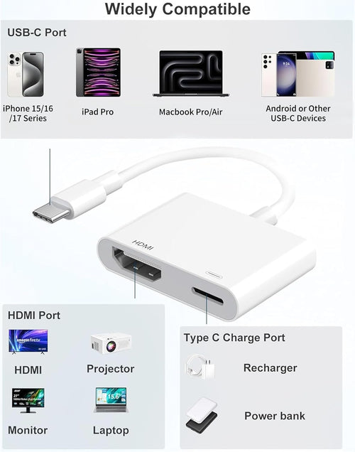 USB C to HDMI Adapter, Type C to 4K HDMI Adapter with 100W PD Fast Charge, USB C Digital AV Adapter Sync Screen Connector for iPhone 17/15/16 Series, iPad Pro, MacBook Pro/Air, Dell, HP etc