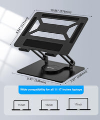 BoYata Laptop Stand for Desk, Adjustable Computer Stand with 360^0 Rotating Base, Ergonomic Foldable Laptop Riser Holder Compatible with All MacBook Pro/Air, Notebook up to 17"-Black