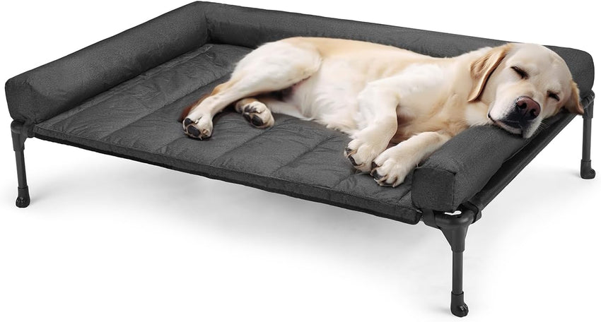Veehoo Raised Dog Bed + Waterproof Removable Pillow-Top Mat, Dog Bed Sofa Couch, Elevated Dogs Beds with Breathable Mesh, No-Slip Feet, Dogs Sofa Beds for Indoor Outdoor, Large, Black