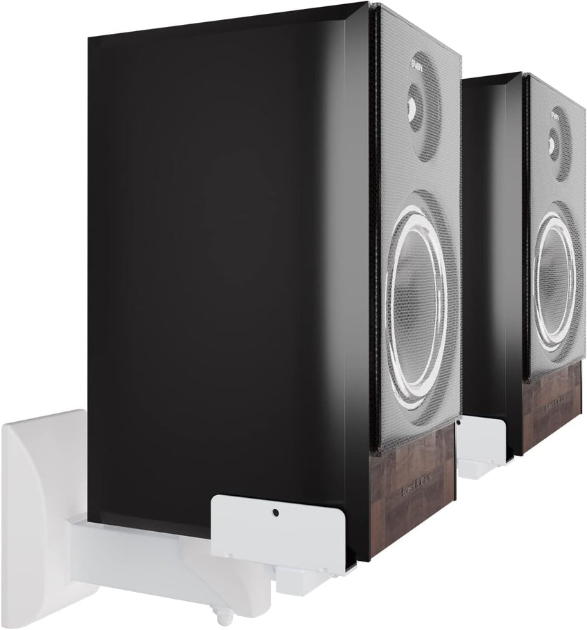 suptek Dual Side Clamping Bookshelf Speaker Wall Mounting Bracket Adjustable for Large Surrounding Sound Speakers, Hold up to 25kgs Each White SPM201W (2 Packs)