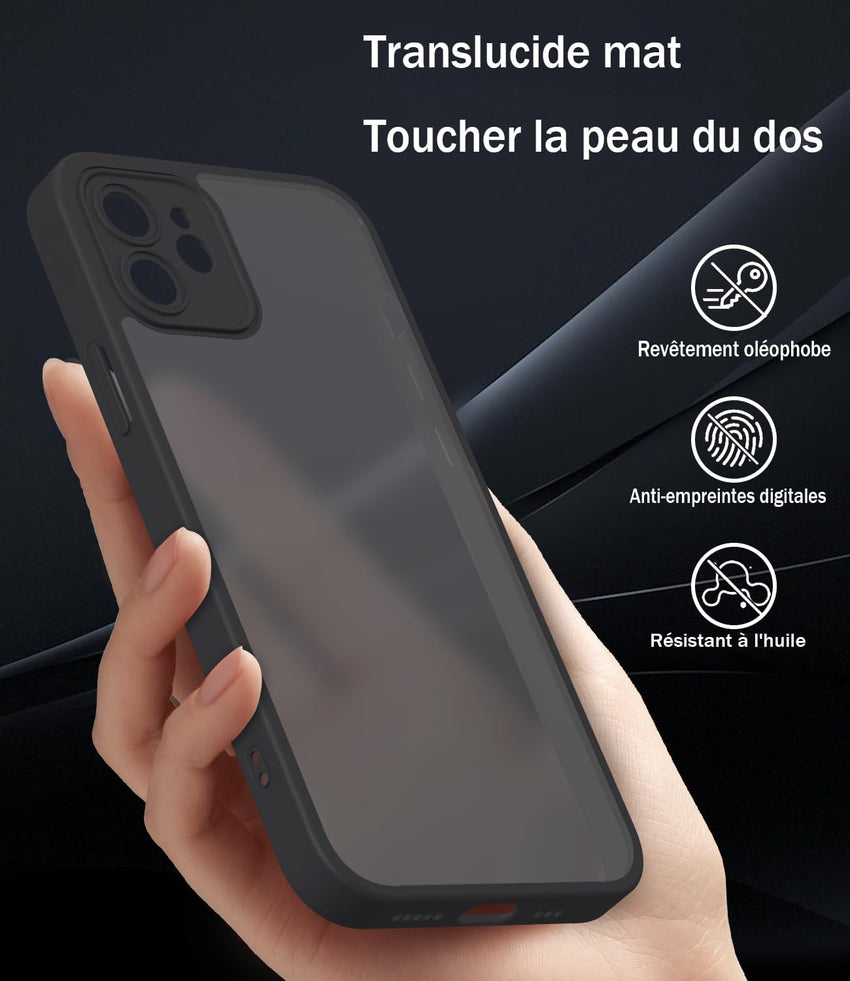 Mootobo iPhone 12 Case 6.1 inch, Military-Grade Protection 360^0 Full Body Frosted Translucent Back Phone Cover, Anti-Fingerprint Slim Shockproof Phone Case for iPhone 12 - Black