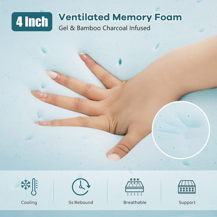 3 Inch Memory Foam Mattress Topper Single â Gel & Bamboo Charcoal Infused 90x190x7.5CM