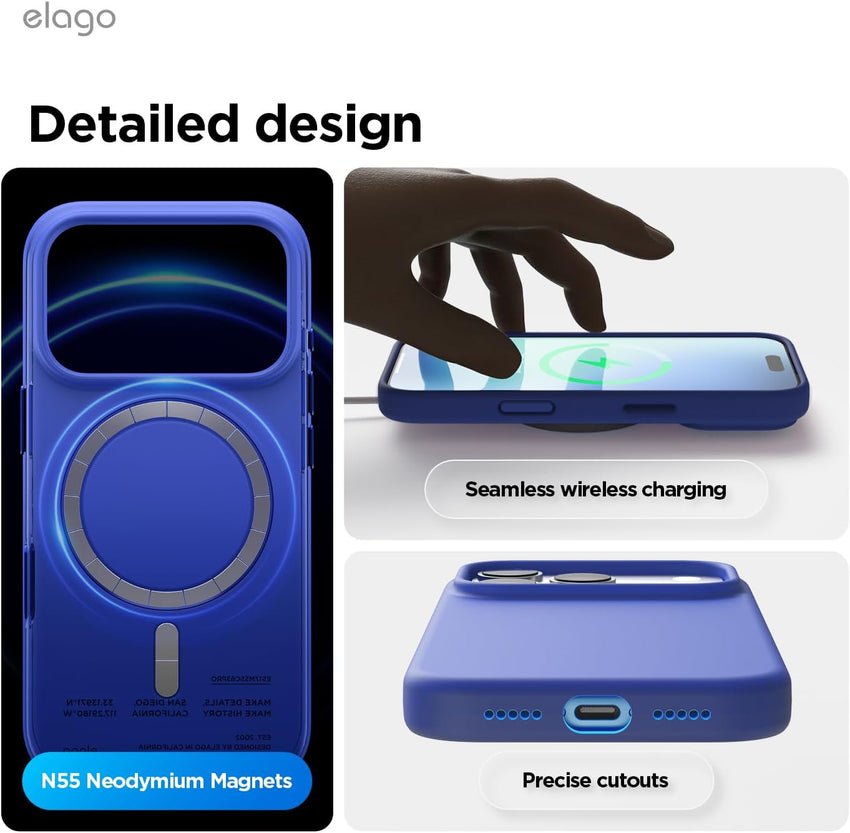 elago Magnetic Silicone Case Compatible with iPhone 17 Pro Case 6.3â - Compatible with MagSafe, Premium Liquid Silicone Material, Protective Cover, Shockproof, Slim Phone (Cobalt Blue)