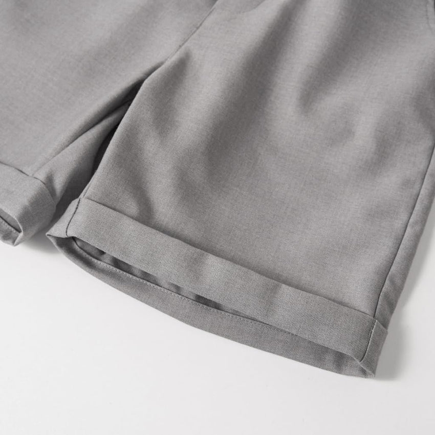 Boys' 4-piece Summer Formal Suit Short-Sleeve Shirt Vest Bow Tie Shorts Grey 11-12 yrs (160)