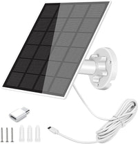5W Solar Panel With 360^0 Adjustable Mount and IP65 Waterproof Charger - USB Charging Cable for Security Camera, Micro and USB-C Port (1pcs)