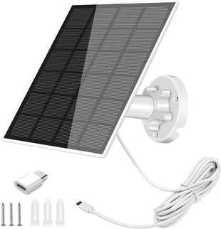 5W Solar Panel With 360^0 Adjustable Mount and IP65 Waterproof Charger - USB Charging Cable for Security Camera, Micro and USB-C Port (1pcs)