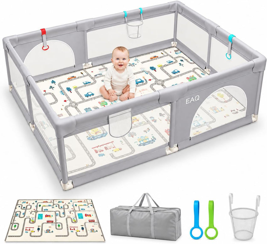 Large Baby Playpen with Mat Anti-Slip Base Breathable Mesh Ocean Balls 150x200cm