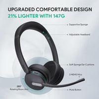 Yealink BH70 Wireless Headset with Microphone Noise Cancelling, Stereo Bluetooth Headset for Office 35h Talking Time Work Teams Headsets for Computer PC