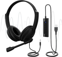 Venker LCL USB Headsets with Microphone, U17D 3m Length Noise Cancelling Headset Stereo Headphone for PC, Laptop USB/3.5mm, Multi-Use USB Headsets Earphone for Call Center