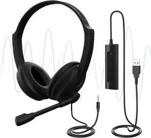 Venker LCL USB Headsets with Microphone, U17D 3m Length Noise Cancelling Headset Stereo Headphone for PC, Laptop USB/3.5mm, Multi-Use USB Headsets Earphone for Call Center