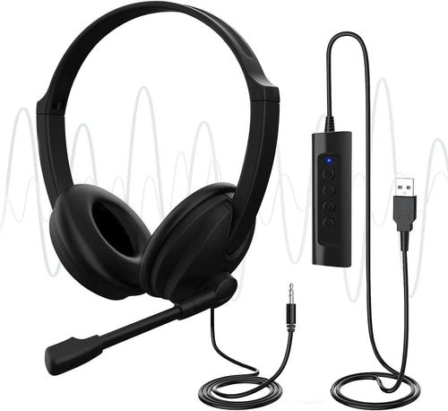 Venker LCL USB Headsets with Microphone, U17D 3m Length Noise Cancelling Headset Stereo Headphone for PC, Laptop USB/3.5mm, Multi-Use USB Headsets Earphone for Call Center