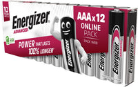 Energizer Advanced - AAA Batteries (12 Pack) - Triple A Battery 1.5V - Up To 100% Longer Lasting - Ideal for High-Drain Devices - 0% Plastic Packaging - 10 Year Shelf Life [Amazon Exclusive]