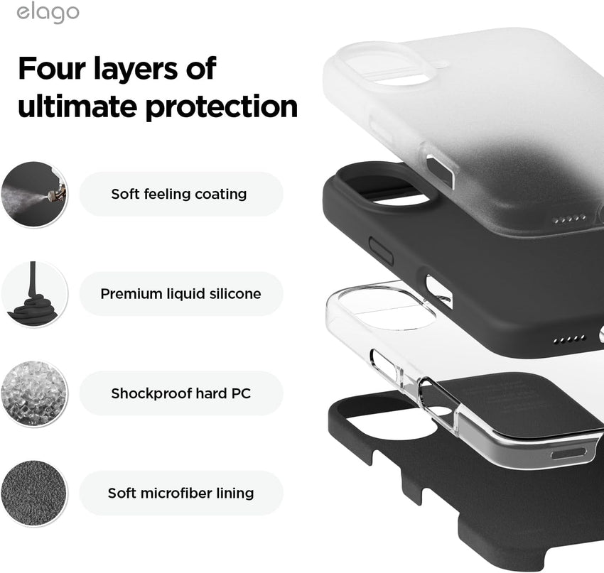 elago Compatible with iPhone 16 Case, Premium Liquid Silicone Case, Full Body Protective Cover, Shockproof, Slim Phone Case, Anti-Scratch Soft Microfiber Lining, 6.1 inch (Black)