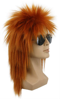 Mullet Style Heavy Metal Halloween Wig Spiked Rocker â Red Orange