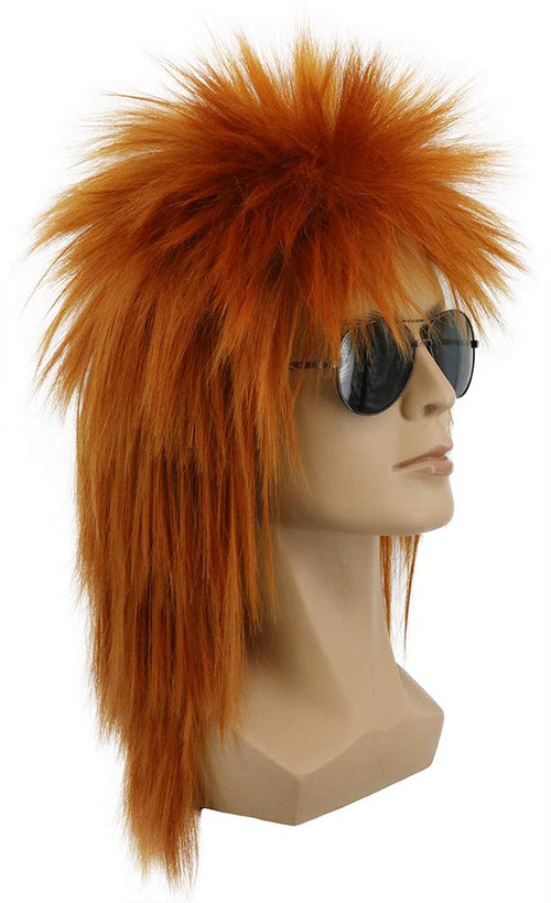 Mullet Style Heavy Metal Halloween Wig Spiked Rocker â Red Orange