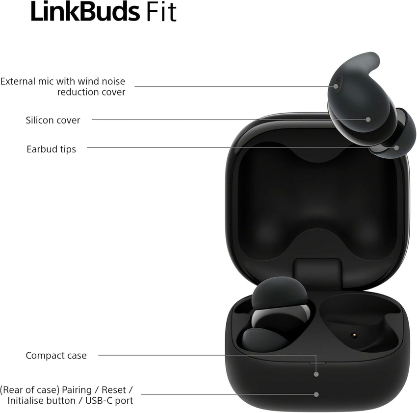 Sony LinkBuds Fit - Truly Wireless Noise Cancelling Bluetooth Earbuds - All Day Comfort, IPX4, Hi-Res Audio, Ambient Sound Mode, 21Hrs Battery Life, Multipoint Connection, iOS & Android - Black