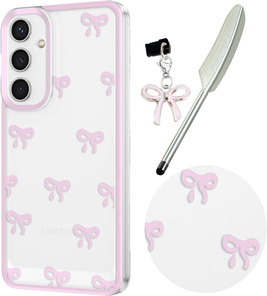 Knoowcase for Samsung Galaxy A35 Case Cute Bowknot Pattern Clear Soft TPU Shockproof Phone Case for Galaxy A35 Women Girls, Slim Fit Silicone Bumper Shell Drop-Protection Transparent Cover,Pink